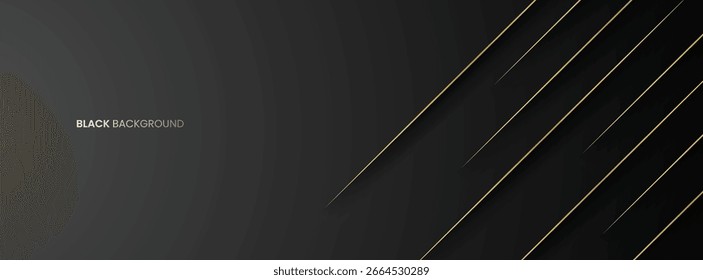 Fundo de luxo preto e cinza com linhas de ouro brilhante, cena mínima, espaço vazio para uso showcase