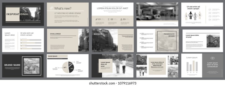 Black and grey marketing or planning concept infographics set. Business design elements for presentation slide templates. For corporate report, advertising, leaflet layout and poster design.