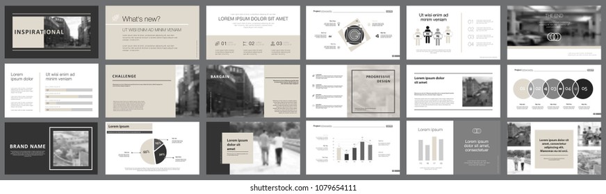 Black and grey marketing or planning concept infographics set. Business design elements for presentation slide templates. For corporate report, advertising, leaflet layout and poster design.