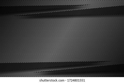Black and grey material background with dark arrows and metal hexagonal mesh. Modern template for your business and projects. Abstract widescreen background