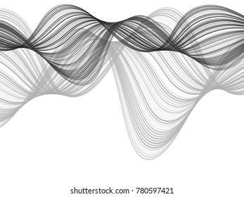 Black and grey multiple intersecting lines, tech fibers motion on white. Vector abstract flowing curves pattern background, geometric design. Futuristic smoky vector pattern for cover, banner layout.