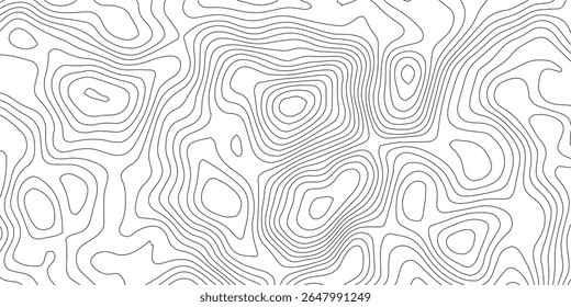 A topografia vetorial de contornos brancos cinza preto estilizou a altura das linhas. O conceito de um esquema geográfico condicional e o caminho do terreno. Ultralargura. Ilustração do terreno vetorial do mapa.
