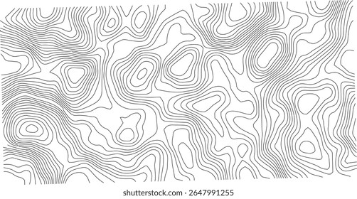 A topografia vetorial de contornos brancos cinza preto estilizou a altura das linhas. O conceito de um esquema geográfico condicional e o caminho do terreno. Ultralargura. Ilustração do terreno vetorial do mapa.