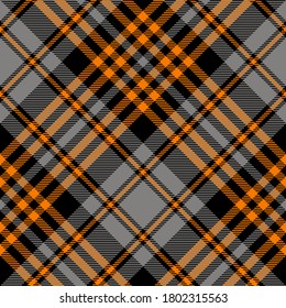 Black, Grey, Orange colors Halloween diagonal modern plaid Scottish seamless pattern.Texture from plaid,tablecloths, clothes, shirts, dress, jacket, skirt, paper, blankets and other textile products.