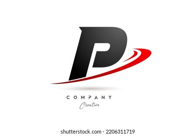 black grey P alphabet letter logo icon design with red swoosh. Creative template for business and company