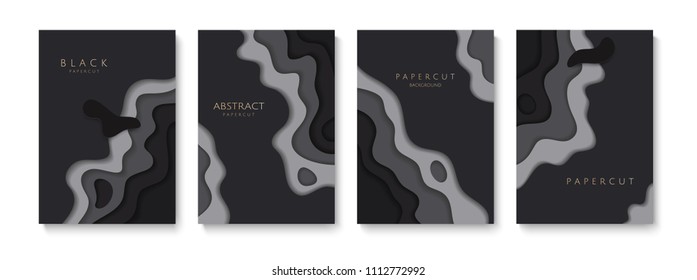 Black and grey paper cut background templates for posters, covers, banners, flyers and business presentations.