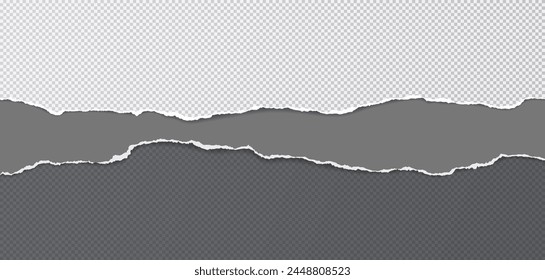 Black and grey paper with torn edges and soft shadow are on squared background for text. Vector illustration.
