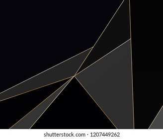 Black and grey Premium background with luxury polygonal pattern and gold triangle lines. Low poly gradient shapes luxury gold lines vector. Rich background, premium triangle polygons  design