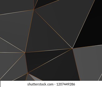 Black and grey Premium background with luxury polygonal pattern and gold triangle lines. Low poly gradient shapes luxury gold lines vector. Rich background, premium triangle polygons  design