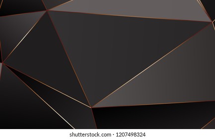 Black and grey Premium background with luxury polygonal pattern and gold triangle lines. Low poly gradient shapes luxury gold lines vector. Black Friday background, premium triangle polygons  design