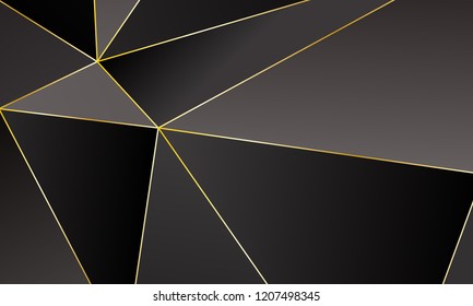 Black and grey Premium background with luxury polygonal pattern and gold triangle lines. Low poly gradient shapes luxury gold lines vector. Black Friday background, premium triangle polygons  design