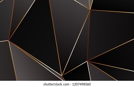 Black and grey Premium background with luxury polygonal pattern and gold triangle lines. Low poly gradient shapes luxury gold lines vector. Black Friday background, premium triangle polygons  design