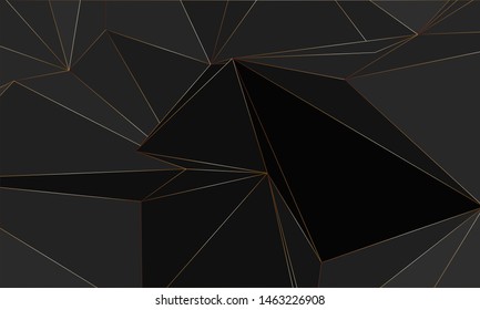 Black and grey Premium background with luxury polygonal pattern and gold triangle lines. Low poly gradient shapes luxury gold lines vector. Black Friday background, premium triangle polygons design