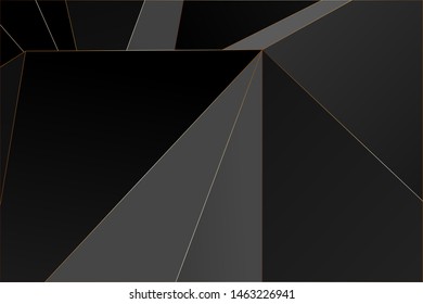 Black and grey Premium background with luxury polygonal pattern and gold triangle lines. Low poly gradient shapes luxury gold lines vector. Black Friday background, premium triangle polygons design