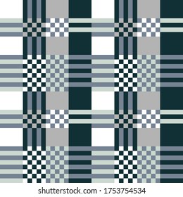 Black and grey print with chess board motifs. Seamless pattern inspired by modern design. Template for plaids, shirts, napkins, dresses.