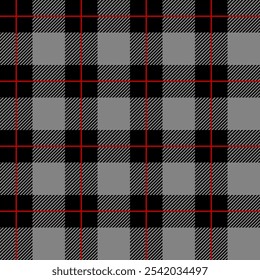 Black and grey with red line tartan, seamless pattern vector for fashion, fabric, decoration and wallpaper.
