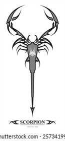 Black Grey scorpion over white background. symbolizing power, protection, dignity, etc. Suitable for team Mascot, community identity, product identity, illustration for apparel, clothing, etc