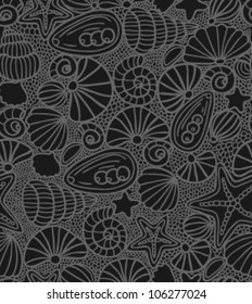 black and grey sea shells seamless pattern