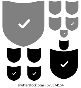 Black and grey shield with sign the ok this is set icons.