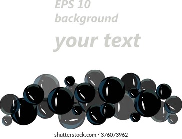 Black, grey shiny balls below on a white background, hand draw, design element, place for text, vector