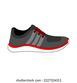 Black and grey shoes isolated on white background. Bright Sport sneakers symbol. Vector illustration.