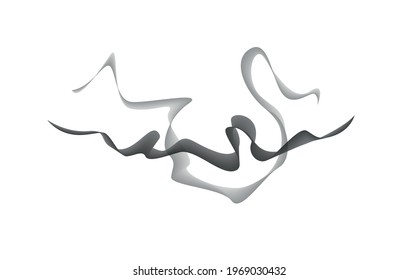 Humo negro y gris en forma de líneas flotantes onduladas aisladas en un fondo transparente. Ilustración abstracta vectorial.