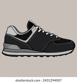 Ilustración vectorial de las zapatillas negras y grises