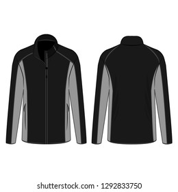 Black and grey sport winter zipped fleece jacket isolated vector on the white background