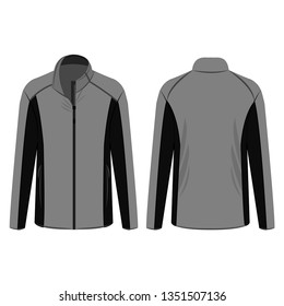 Black and grey sport winter zipped fleece jacket isolated vector on the white background