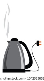 Black and grey steaming electric kettle with cord vector illustration on white background 