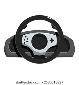 Volante preto e cinza para consoles e simuladores de videogames de corrida, com botões e direcional pad