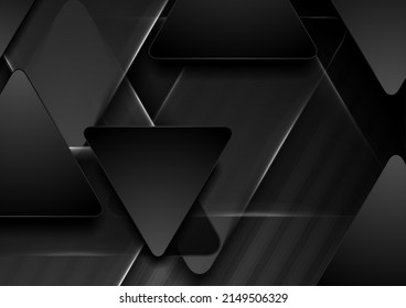 Black and grey tech triangles abstract background. Vector design
