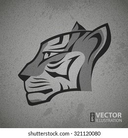 Black and grey tiger head logo on grey grunge concrete wall texture background. RGB EPS 10 vector illustration
