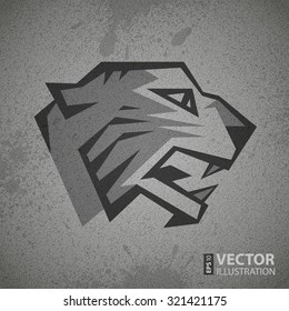 Black and grey tiger head logo on grey grunge concrete wall texture background. RGB EPS 10 vector illustration