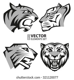 Black and grey tiger head logos set for business or shirt design. RGB EPS 10 vector illustration