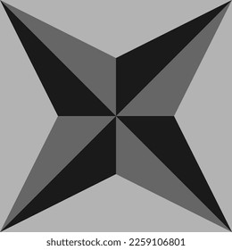 Black and grey vector graphic of a four pointed star. It has a 3d effect and resembles a navigational compass