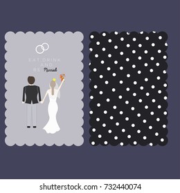 Black and grey wedding card with bride and groom