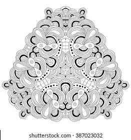 Black, grey and white abstract pattern with leaves and flowers. Doodle. Hand drawn zentagles. Coloring book. Mandala. Zentagled. Vector.