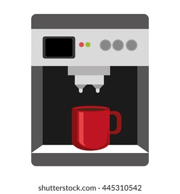 black grey and white  electronic coffee maker with red cup front view over isolated background,vector illustration 