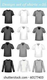 Black, grey and white men polo shirts and t-shirts. Photo-realistic vector illustration