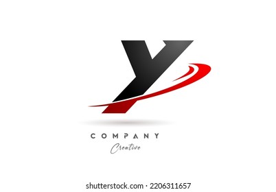 black grey Y alphabet letter logo icon design with red swoosh. Creative template for business and company