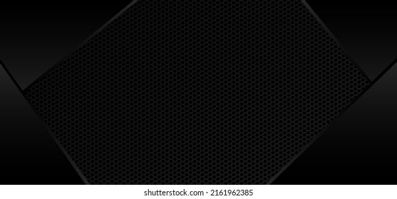 Black grid background. Abstract metallic surface with holes backdrop. Perforated black metal material texture. Urban style vector illustration.