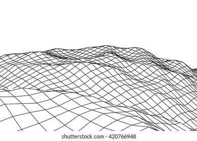 Black grid landscape. Abstract background. Vector illustration.