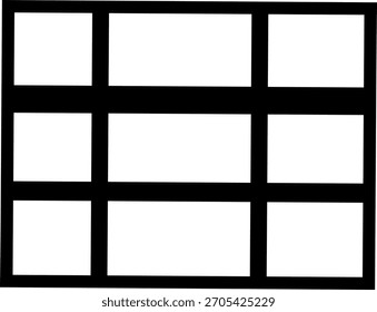 Black grid layout with nine white rectangular cells
