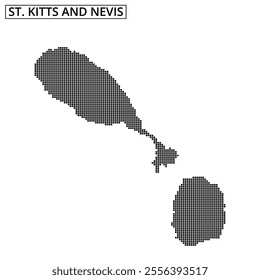 Black grid outline of St Kitts and Nevis is depicted on a textured background, highlighting the islands' geographical shape.