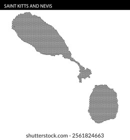 Black grid outline of St Kitts and Nevis is depicted on a textured background, highlighting the islands' geographical shape.