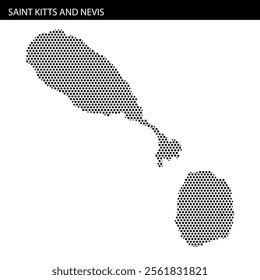 Black grid outline of St Kitts and Nevis is depicted on a textured background, highlighting the islands' geographical shape.