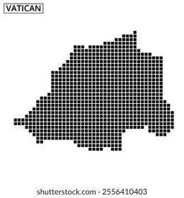 A black grid outline of Vatican City illustrates its unique shape on a neutral background. This design emphasizes its geographic outline.