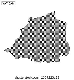 A black grid outline of Vatican City illustrates its unique shape on a neutral background. This design emphasizes its geographic outline.