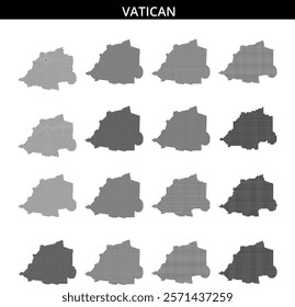 A black grid outline of Vatican City illustrates its unique shape on a neutral background. This design emphasizes its geographic outline.